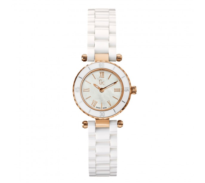 GC GUESS COLLECTION PINK GOLD WHITE CERAMIC LADIES WATCH